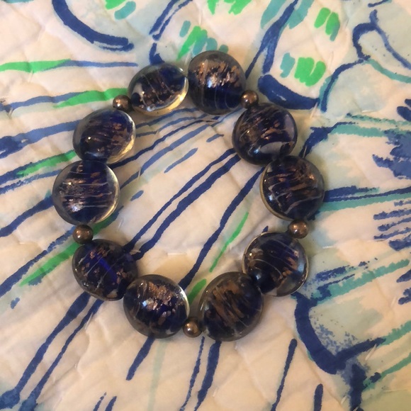 LAST CALL NWOT glass beaded bracelet navy and gold - Picture 2 of 3